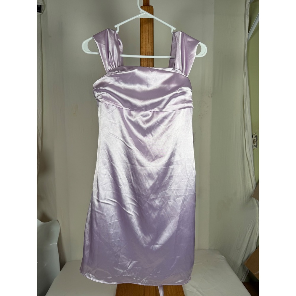 New Lavender Satin Mini Dress Lilac Square Neck Cocktail Party Formal Size 2